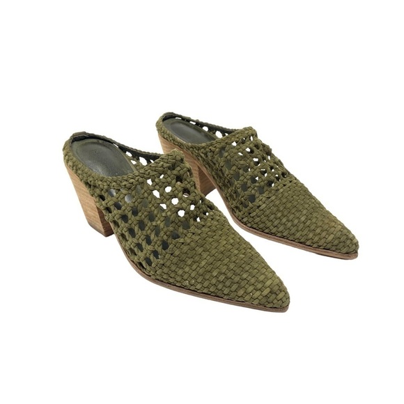 Jeffrey Campbell Leone Woven Leather Weaved Slip On Mule Size 6 Green Point Toe - Picture 4 of 12